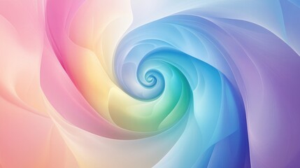 Obraz premium Colorful rainbow spiral circle in dreamlike abstract art, rendered in vector style with swirling gradients and soft hues
