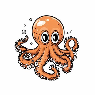recommend clip art: A cartoon illustration of an orange octopus with big eyes and eight tentacles.