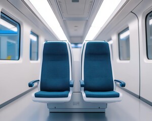 Obraz premium Modern train passenger room with LED lighting and reclining ergonomic seats, modern train LED lighting, comfortable and efficient travel
