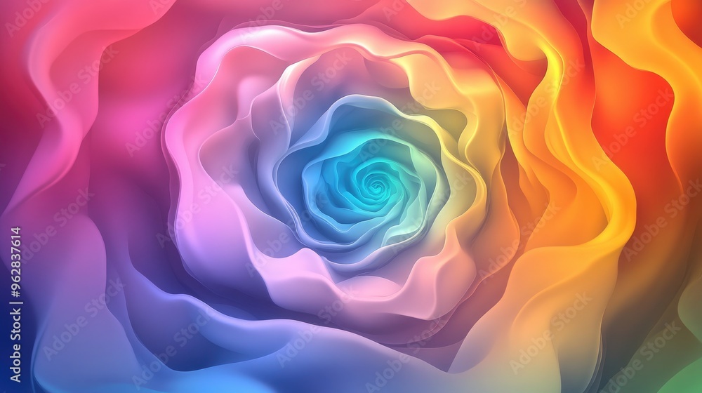 Poster dreamlike spiral rainbow circle in vector style, featuring soft, abstract patterns and vibrant color