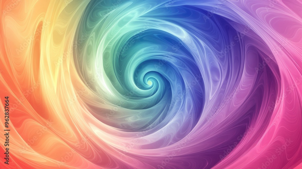 Poster dreamlike spiral rainbow circle in vector style, featuring soft, abstract patterns and vibrant color