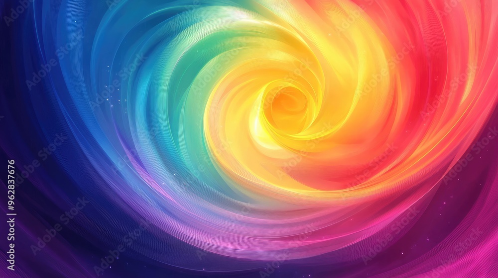Poster dreamlike spiral rainbow circle in vector style, featuring soft, abstract patterns and vibrant color