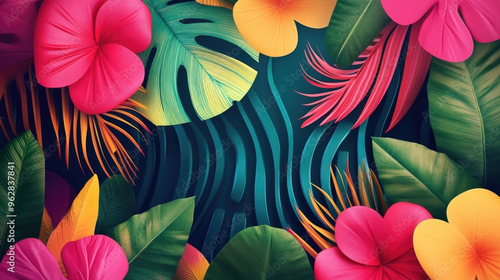 Poster dynamic abstract sign representing freedom and happiness, with vibrant patterns placed against a lus
