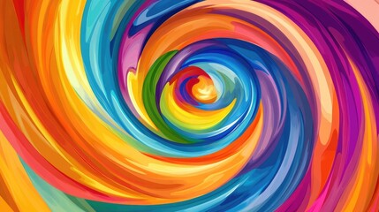 Fototapeta premium Dreamlike vector illustration of a rainbow spiral circle, with abstract swirls of vibrant colors, forming a mesmerizing backdrop
