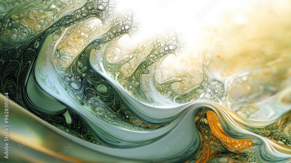 Poster dynamic abstract symbol of calm and nature therapy, with flowing patterns and natural shapes, set on