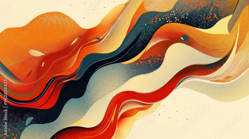 Poster flowing abstract design for relaxation and calm, featuring dynamic lines and naturalistic shapes, se