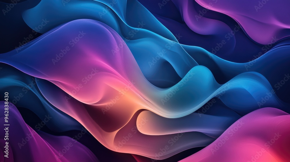 Poster flowing abstract design for relaxation and calm, featuring dynamic lines and naturalistic shapes, se