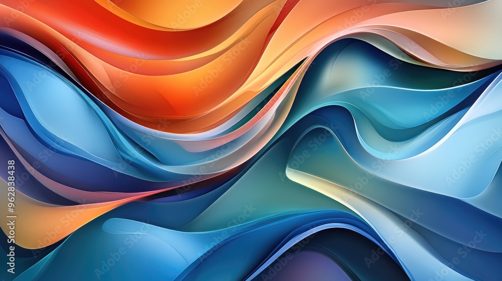 Poster flowing abstract design for relaxation and calm, featuring dynamic lines and naturalistic shapes, se