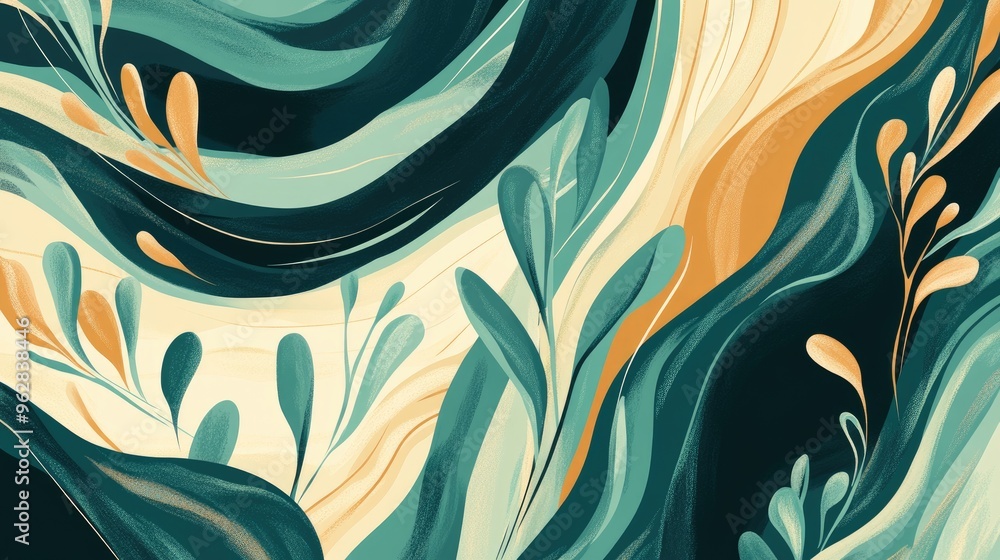 Aufkleber flowing abstract design for relaxation and nature therapy, with dynamic patterns and natural element