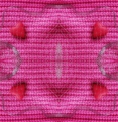 Abstract Creative background for Valentine's day. Red Hearts on a Pink Background. Symmetrical...