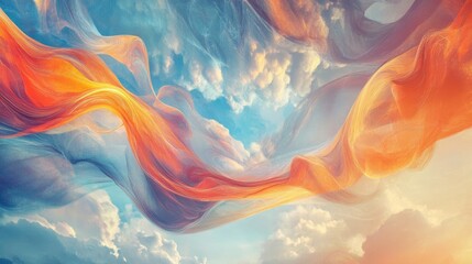 Fototapeta premium Flowing abstract design representing freedom and joy, with dynamic lines placed on a lush naturalistic background of open skies
