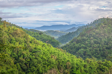 Amazing view of summer mountain landscape in thailand myanmar border. Valley surrounded by high mountain ranges.