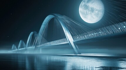 Nighttime Bridge and Full Moon