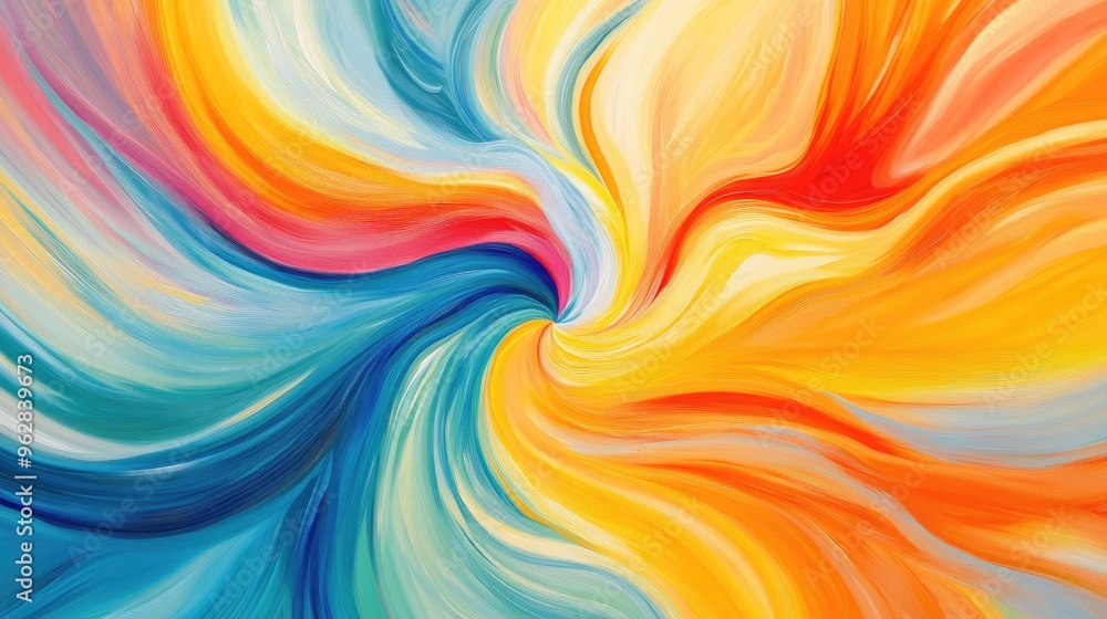 Poster vibrant abstract symbol of happiness and freedom, with dynamic flowing patterns set against a calmin