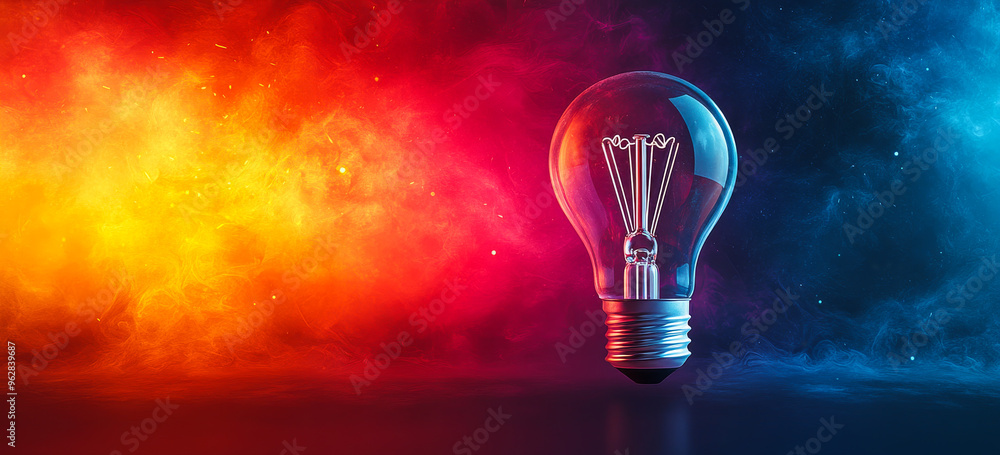 Aufkleber a light bulb is lit up in a colorful background. the light bulb is the main focus of the image, and 