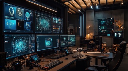 Futuristic Control Room with Advanced Technology Interfaces