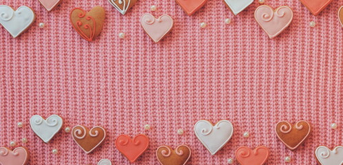 Heart Shaped Cookies. Wide Frame. Valentine Concept