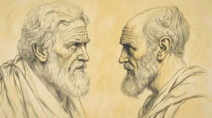 Fototapeta premium Biblical Illustration: A Wise Judge Tempted with a Bribe, His Inner Conflict Against Corruption in Ecclesiastes on a Beige Background