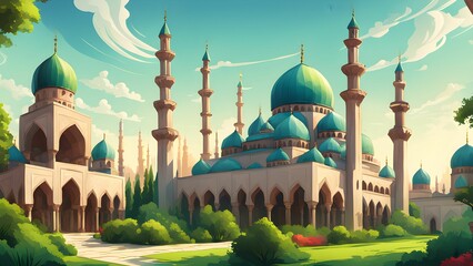 A beautiful blue and white building with a green dome