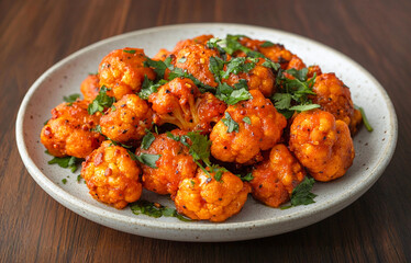 Gobi manchurian served on a plate.