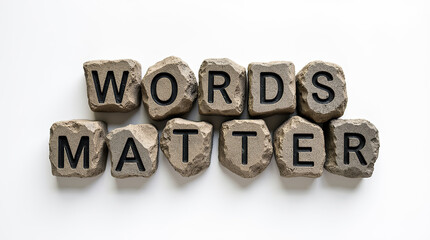 Words matter concept with letters on carved rock background