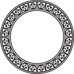 Vector round black monochrome border, frame, Pompeii ring. Circle Neopolitan ornament. Art of Ancient Rome