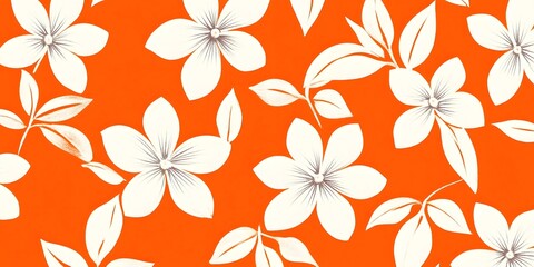 White seamless floral on orange background