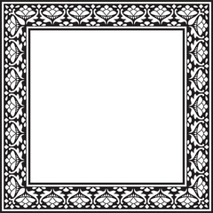 Vector black monochrome square national Indian ornament. Rectangle, border, ethnic Hindu frame