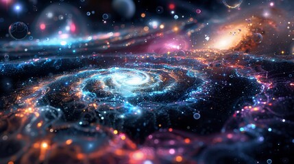 Obraz premium A photograph of a holographic universe as seen through a cosmic projection lattice that connects galaxies and phenomena.