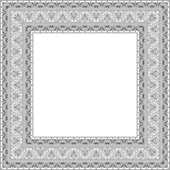 Vector square black contour border, frame, Pompeii. Rectangle Neopolitan ornament. Art of Ancient Rome. Template for stained glas