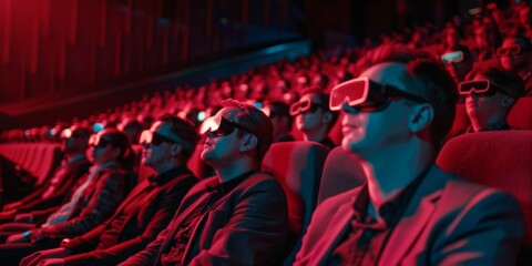 Fototapeta premium People in the cinema enjoying a 3D film wearing glasses.