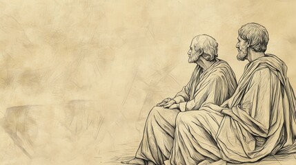 Fototapeta premium Biblical Illustration: The Value of Wisdom Over Folly: Attentive Listening in a Humble Setting Versus Ignoring Fools in a Noisy Marketplace in Ecclesiastes on a Beige Background