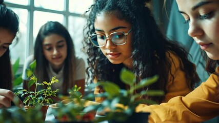 Young gardeners enjoy planting and caring for plants in community workshop during sunny afternoon