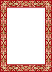 Vector gold with red square Kazakh national ornament. Ethnic pattern of the peoples of the Great Steppe