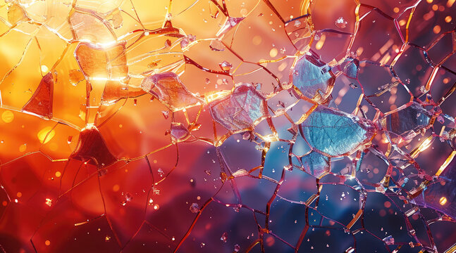 An abstract banner showcasing shattered glass pieces with bold colors and dynamic shapes. Generative AI.