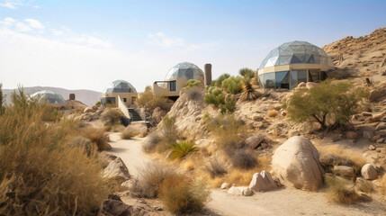 Research scientific transparent ecosystem biosphere in nature. AI generated.