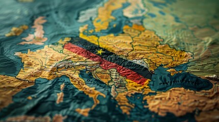Photo of a map of Germany with a flag overlay.