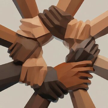 diverse hands of people forming a unity the community. conceptual 3d illustration