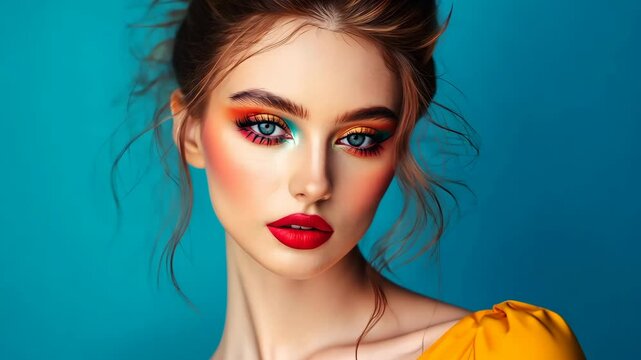 Bright and colorful makeup tutorial featuring bold eye and lip looks for a stunning transformation