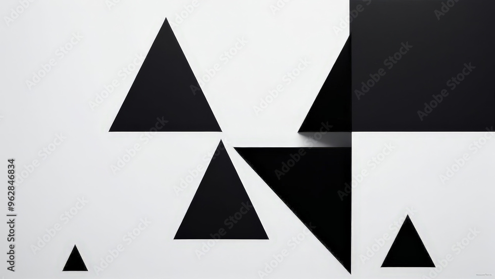 Poster abstract geometric pattern of black triangles on white background.