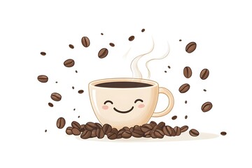 Obraz premium A cartoon cup of coffee with a smiling face