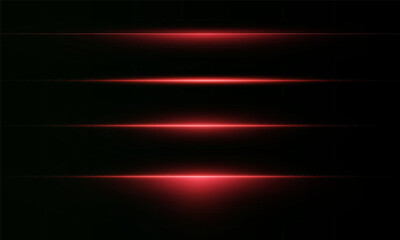 Laser lines of light. Horizontal neon light. Neon red horizontal speed lines. Glowing stripes. Laser beams. light lines of movement and speed in neon color. Beautiful flash of light and sparks.