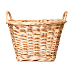 A beautifully crafted wicker basket white background