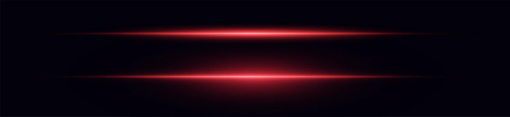Laser lines of light. Horizontal neon light. Neon red horizontal speed lines. Glowing stripes. Laser beams. light lines of movement and speed in neon color. Beautiful flash of light and sparks.