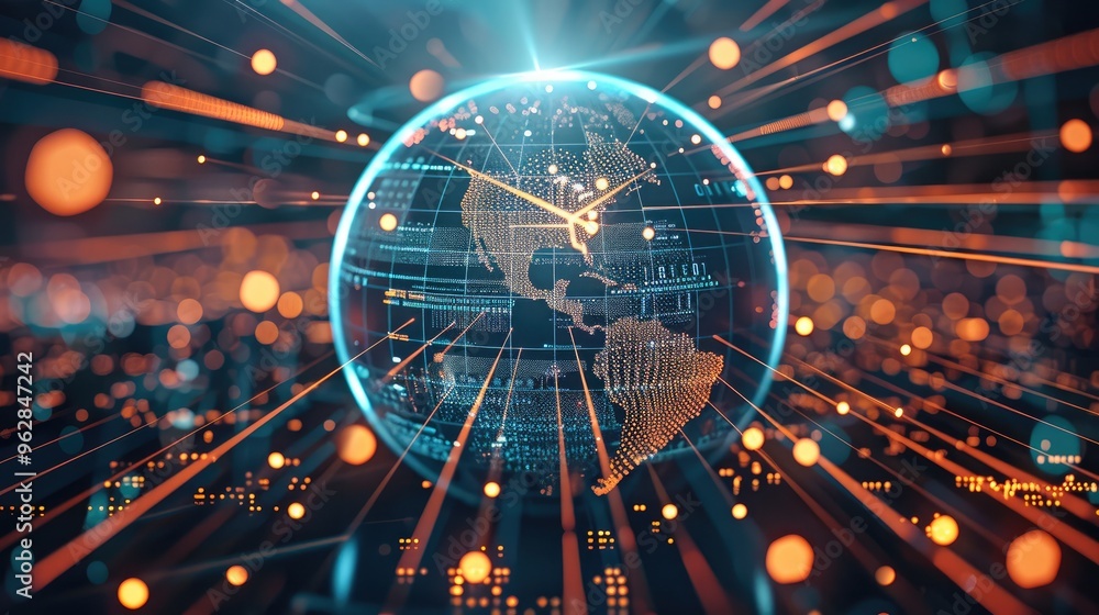 Aufkleber Digital globe with glowing data points representing global internet connections futuristic cyber world. Generative AI.