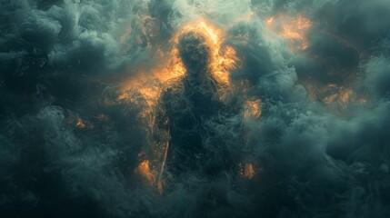 Fototapeta premium Abstract Figure Emerging from Smoke and Light