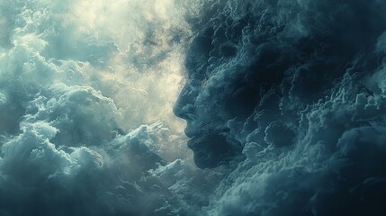 Dreamlike Portrait in Clouds: Surreal Abstract Art