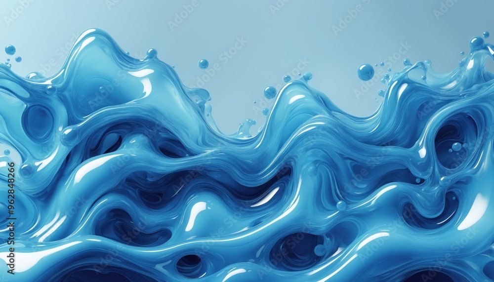 Poster abstract blue liquid like pattern with swirling, wavy formations creating a complex, textured design