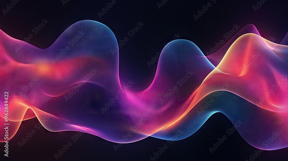Poster abstract dynamic wave design with sleek curves and gradients, creating a modern and engaging visual 