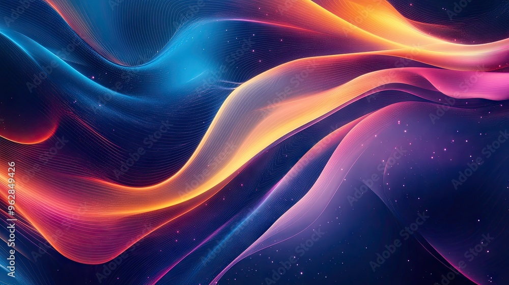 Poster abstract dynamic wave design with sleek curves and gradients, creating a modern and engaging visual 